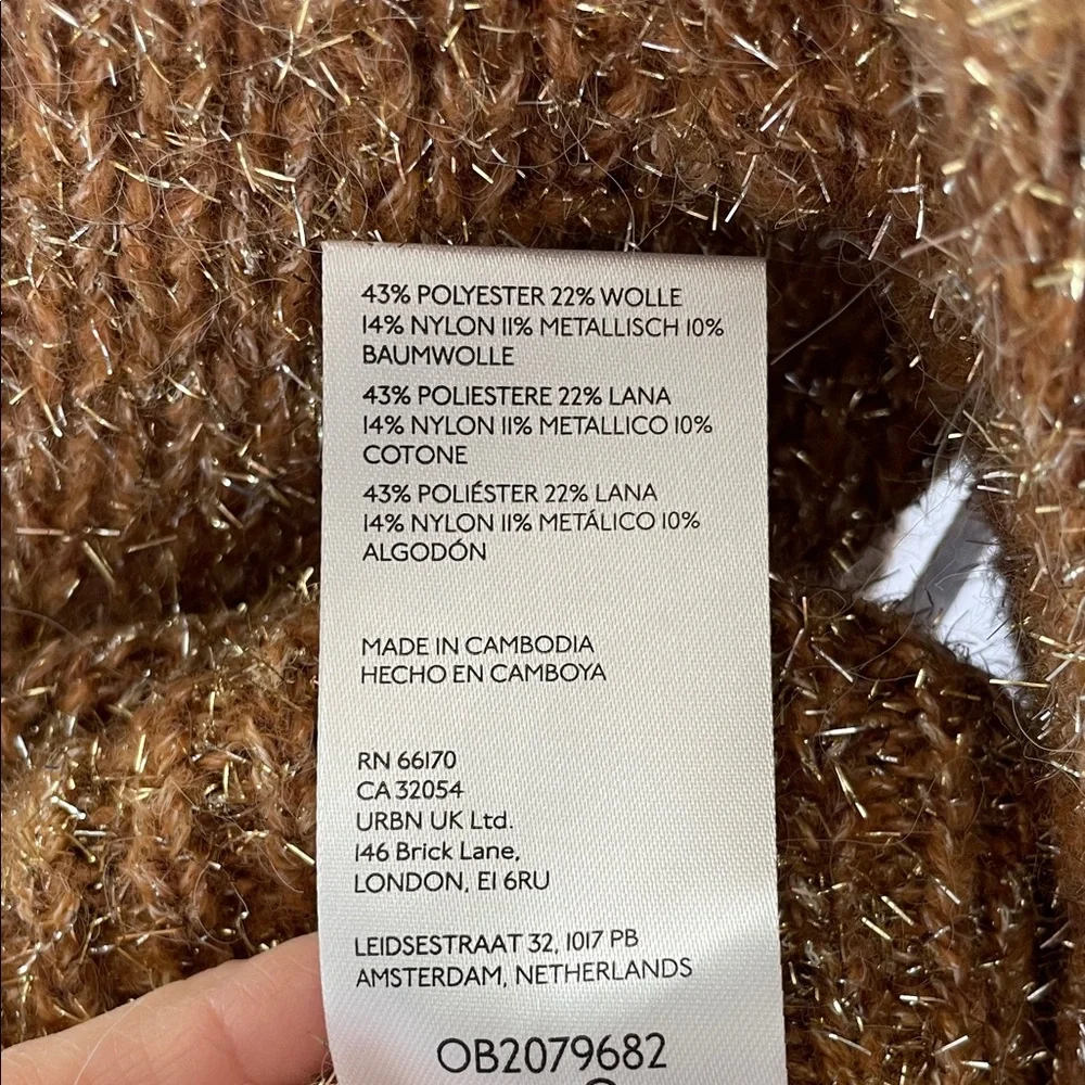 NWT Anthropologie Tan & Silver Tinsel Festive Cowl Neck Cropped Sweater - Medium - Picture 12 of 14